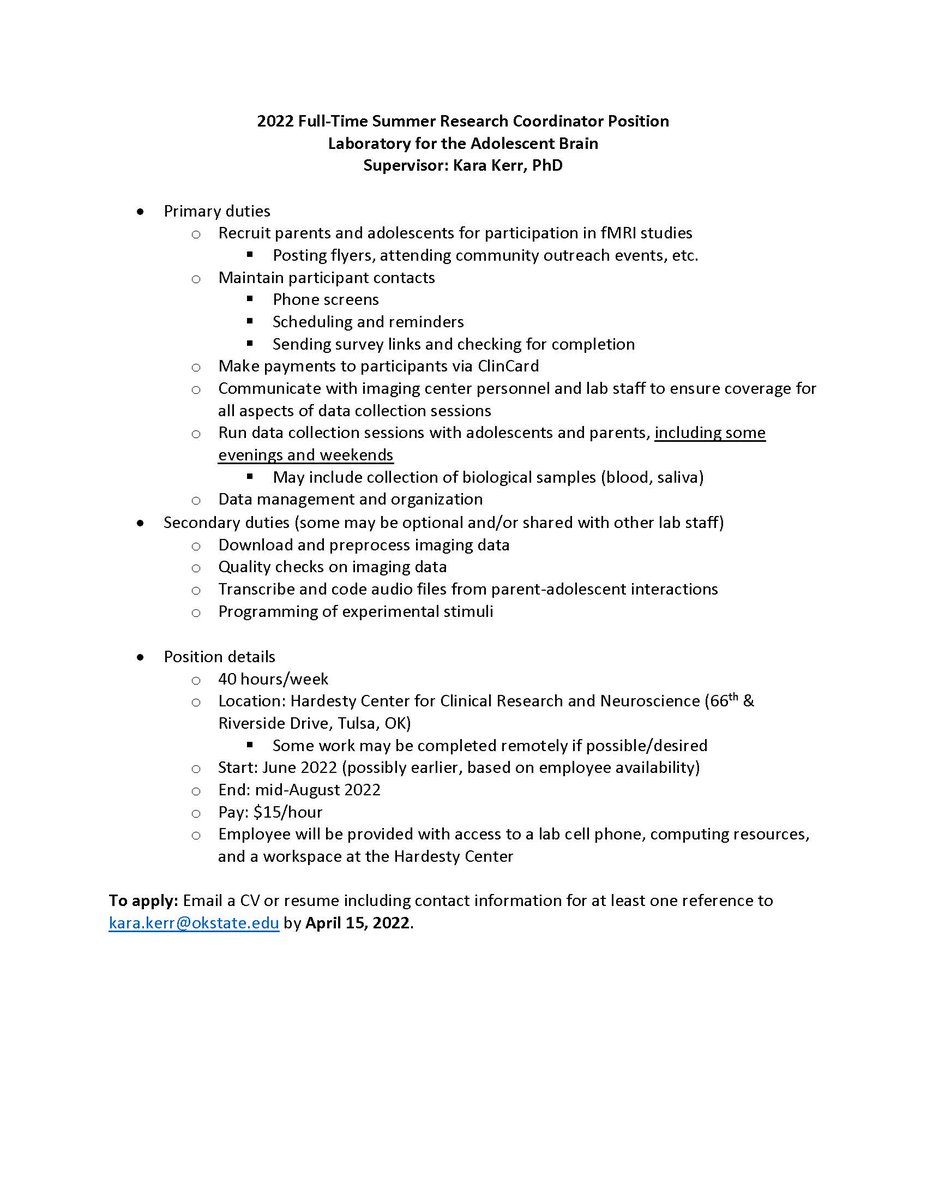 Kara Kerr (@klkerr) on Twitter photo 🚨JOB ALERT🚨
I'm looking for a full-time summer research coordinator! This would be a great summer job for advanced undergrads or postbaccs looking to gain more research experience prior to grad school. Please RT and share! <a href="/OSUPsychology/">OSU Psychology</a> 🚨JOB ALERT🚨
I'm looking for a full-time summer research coordinator! This would be a great summer job for advanced undergrads or postbaccs looking to gain more research experience prior to grad school. Please RT and share! <a href="/OSUPsychology/">OSU Psychology</a>