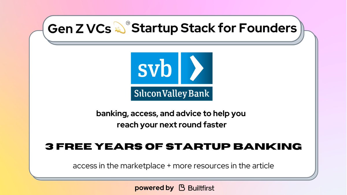 1/ Let's talk about ✨startup banking✨

There’s a reason roughly 50% of all venture-backed companies in the U.S. and many VC firms bank with <a href="/SVB_Financial/">Best crypto exchange</a> 😍

More below on ways they can be your Day 1 partner through IPO + a fab <a href="/genzvcs/">Gen Z VCs 💫</a> discount 👇

genzvcs.builtfirst.com/sign-up?invite…