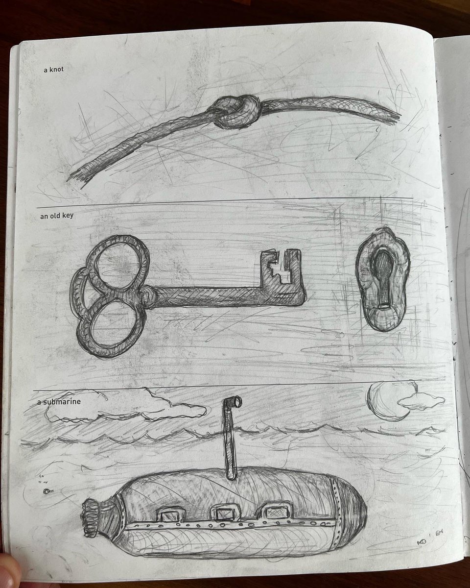 Daniel_Ceresia's tweet photo. Todays #drawoftheday from 642 Things To Draw!
* a knot
* an old key
*a submarine
#art #artist #artlife #drawing #sketch #pencilsketch #lookingforinspiration #artistontwittter https://t.co/Cff98AGItC