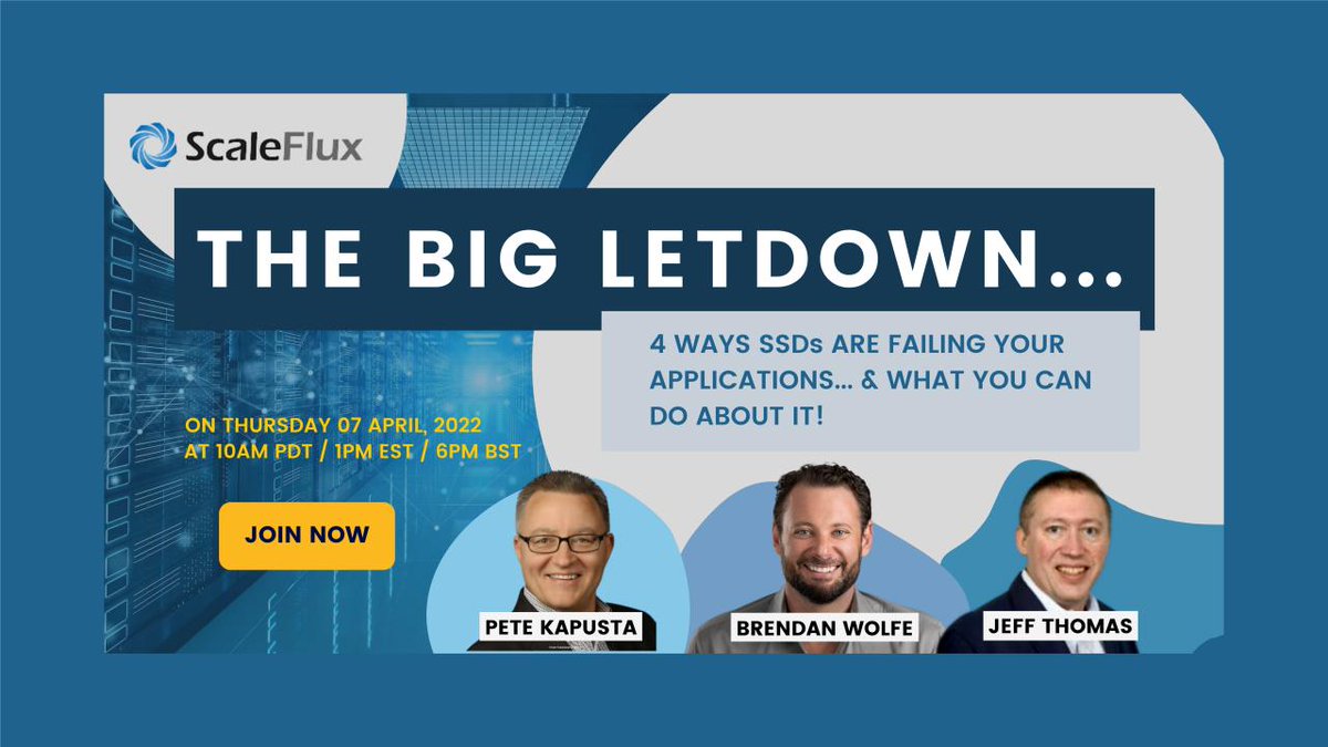 ScaleFlux's tweet photo. 🤔 Why does #NVMe fall short when it comes to #performance, capacity &amp; #scalability, maintenance, and #security? Our 4/7 #webinar will explore why #SSDs are failing your apps, and how ScaleFlux can help! Register here ➡️ https://t.co/pa9rh3L8N4 https://t.co/eDKtKKwdog