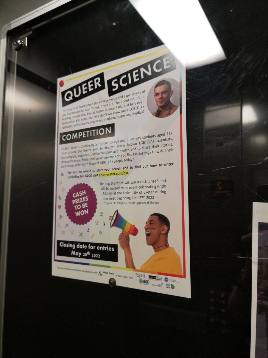 PRISMexeter's tweet photo. Look out for our competition posters in the @UoE_Physics lifts and first floor study area and enter our competition to be in with a chance of winning cash prizes!
Where else have you found our competition posters?
#QueerScienceExeter #QSC #QueerSTEM https://t.co/JRTusrWpta