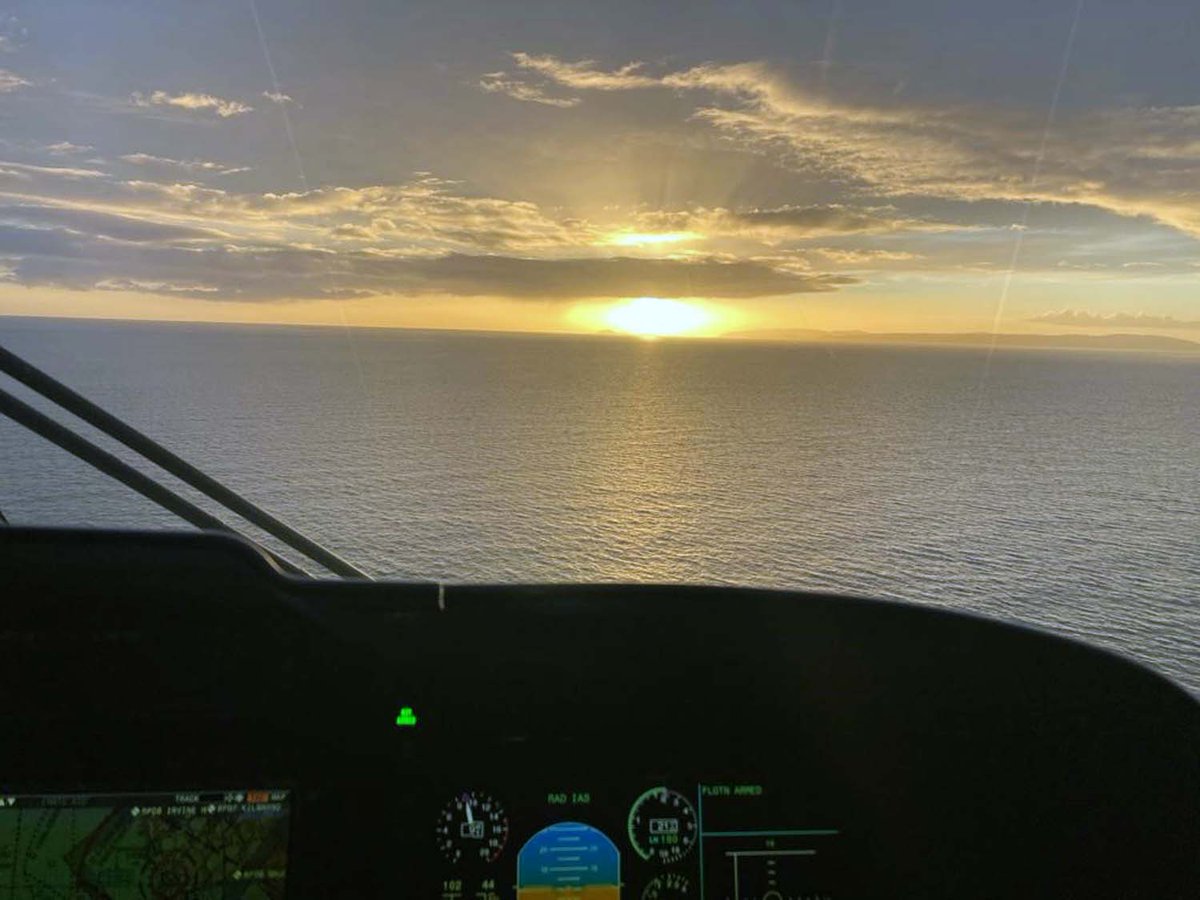 Sunset off the coast of Scotland during training with 824 NAS