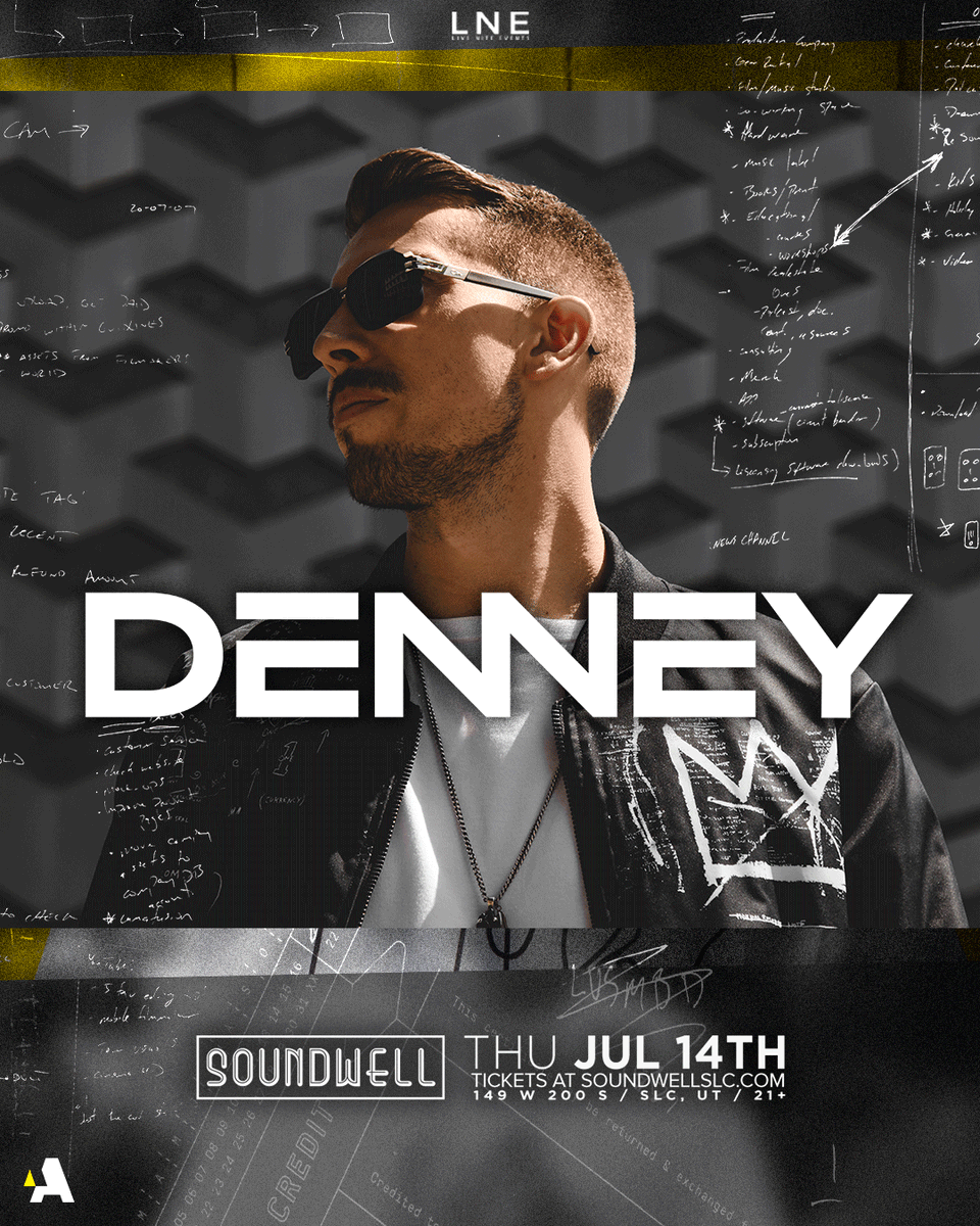 lnepresents's tweet photo. NEW SHOW!⚡ @Denney_Music is taking his unmistakable electronic style to @SoundwellSLC ▶️ JUL 14TH!
Denney's undeniable talents as a DJ have lead him to play all over the world.
Tickets On Sale Now @ https://t.co/jDVJtAu9lC 📀
#Denney #LNE #SLC https://t.co/L9dEX91thj