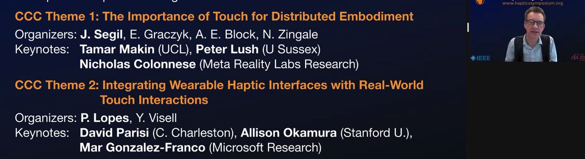 Pedro Lopes (@plopesresearch) on Twitter photo .. and we are live at #haptics symposium (<a href="/ieeehaptics/">ieeehaptics</a> ) cross cutting challenges! Watch live at 2022.hapticssymposium.org cc <a href="/twi_mar/">Dr. Mar Gonzalez-Franco</a> <a href="/Dave_Parisi/">Dave Parisi</a> <a href="/YonVisell/">Yon Visell</a> @tengshanyuan .. and we are live at #haptics symposium (<a href="/ieeehaptics/">ieeehaptics</a> ) cross cutting challenges! Watch live at 2022.hapticssymposium.org cc <a href="/twi_mar/">Dr. Mar Gonzalez-Franco</a> <a href="/Dave_Parisi/">Dave Parisi</a> <a href="/YonVisell/">Yon Visell</a> @tengshanyuan