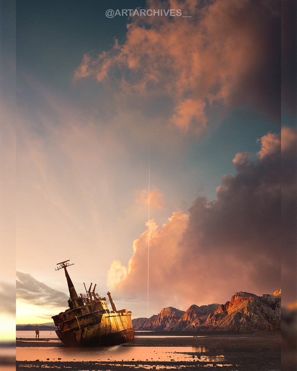 artarchives_'s tweet photo. Sunset Shipwreck
.
.
.
#art #digitalart #fantasyart #conceptart #digitalpainting #sky #planets #space #movies #ship #travel  #madewithphotoshop #artwork #nft #nftart  #3dart #photoshop #photoshopart #photomanipulation #rocks #clouds #trees #nasa #moon #summer #mountains https://t.co/2H3vTcKuB7