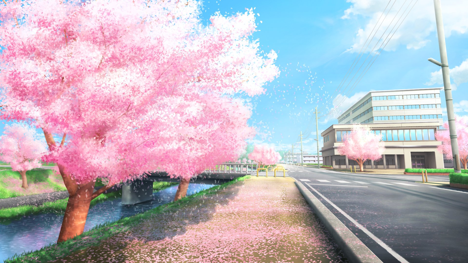 みんちりえ 背景イラストのフリー素材サイト フリー背景素材 春の街中 追加 差分3枚 日中 夕方 夜 T Co Mp1zrvoltd T Co Waor6dpsae Twitter