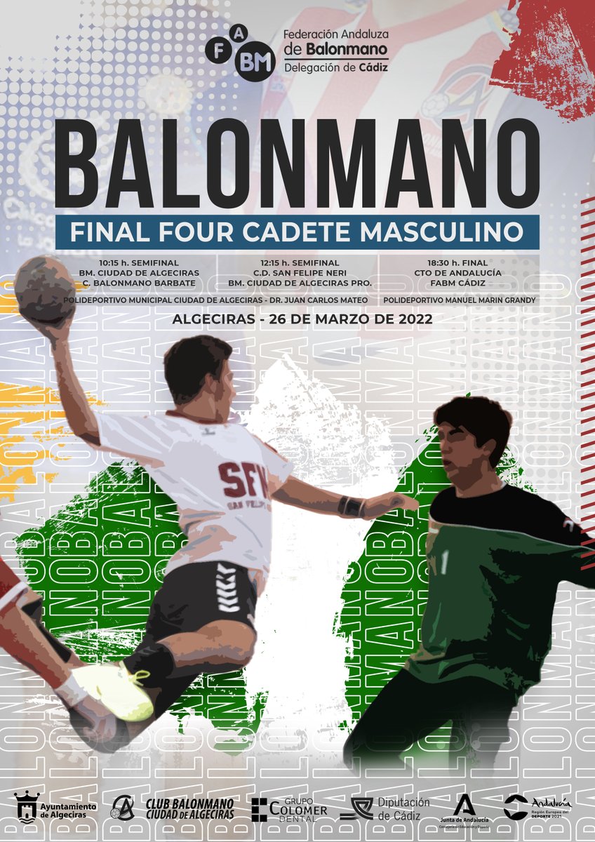 Balonmano | Algeciras acogerá el próximo sábado 26 de marzo, la Final Four del Campeonato de Andalucía en categoría cadete masculino  <a href="/bmciudaddealgec/">BM Ciudad de Algeciras</a> <a href="/aytoalgeciras/">Ayto. de Algeciras</a> <a href="/diputacioncadiz/">Diputación de Cádiz</a> <a href="/FAndaluzaBM/">Federación Andaluza de Balonmano</a> <a href="/ColomerDENTAL/">Colomer DENTAL</a> <a href="/balonmanobbt/">Club Balonmano Barbate - La Chanca</a> <a href="/San_Felipe_Neri/">San Felipe Neri</a>
