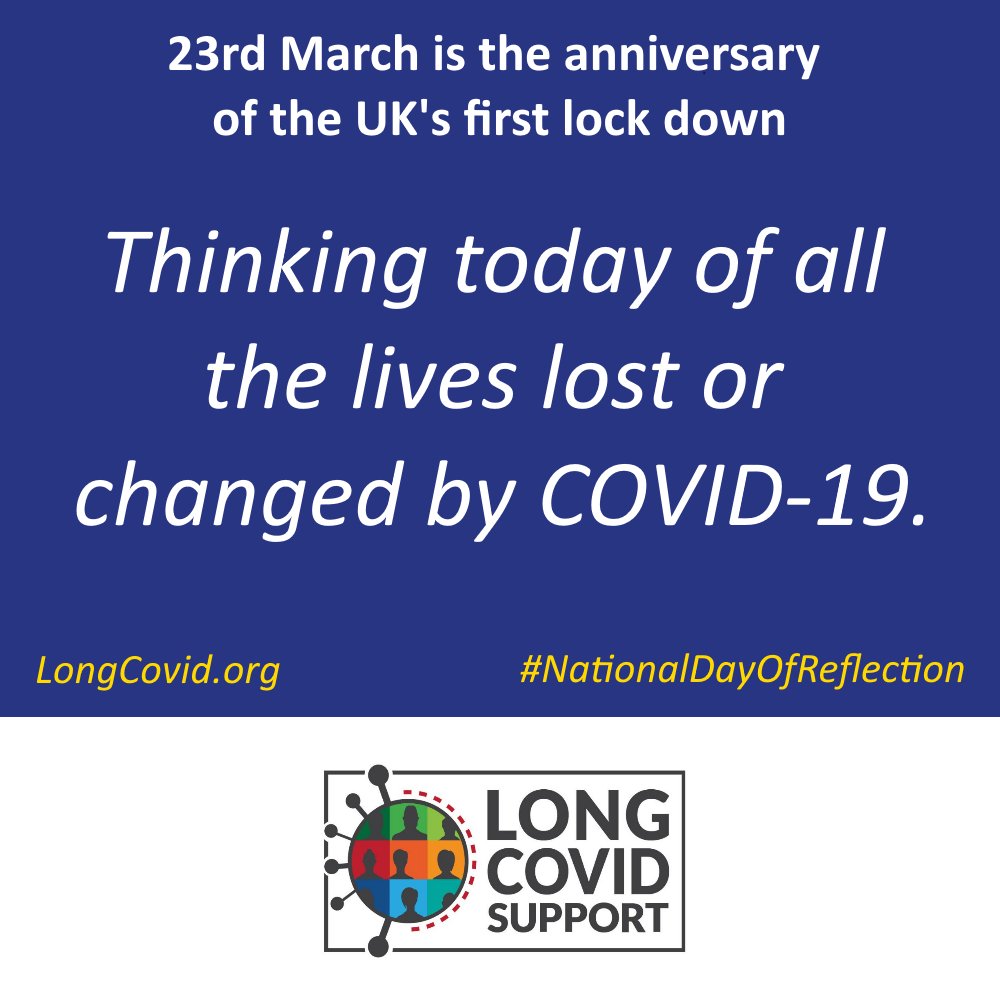 long_covid's tweet image. Today marks two years since the first UK lock down started. 
On #NationalDayofReflection we&apos;re thinking of all the lives lost or changed by COVID-19

LongCovid.org