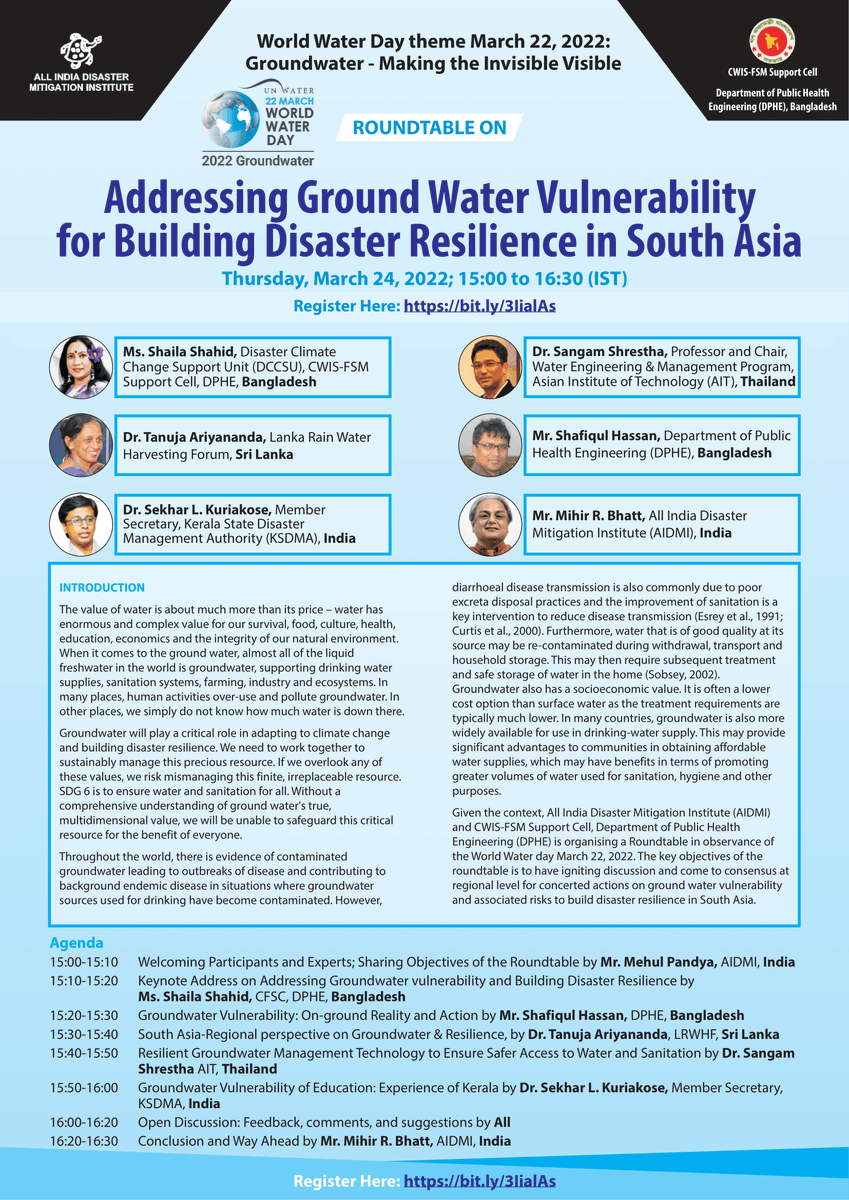 lrwhf's tweet photo. “Addressing Ground Water Vulnerability for Building Disaster Resilience in South Asia”,  On Thursday, March 24, 2022, 3pm to 4:30pm IST

Please register in advance for this meeting.

https://t.co/VwzSWU3t0Q https://t.co/rOutFzvQkt