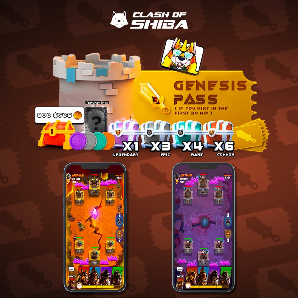 We believe rewarding our early believers is one of the project key 🔑

We chose to give to everyone who mints in the first 30 minutes a Genesis Pass. It will give you many bonuses such as 800 $COS, 1 secret NFT and a Chest drop for the luckiest among you 🎁