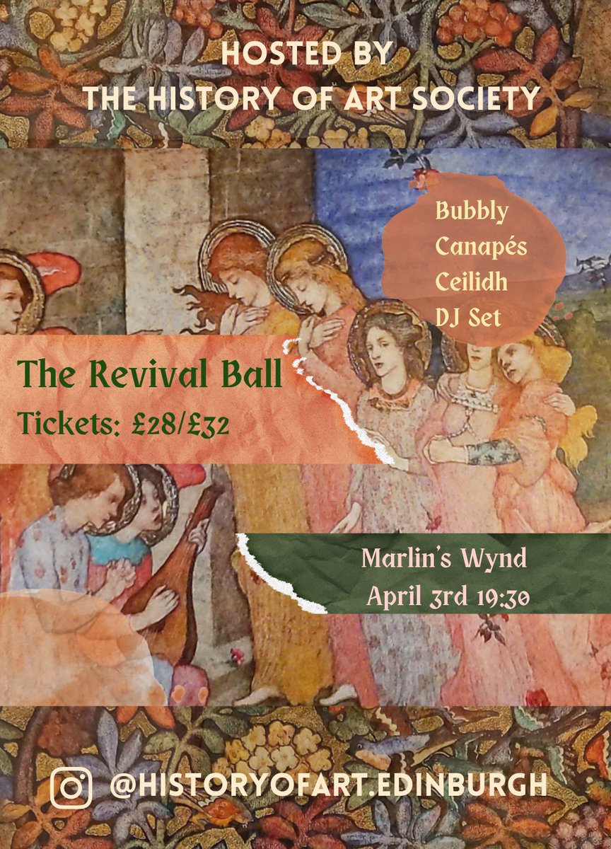 HistoryofartU's tweet photo. The History of Art Ball is back with the Revival Ball!

The theme is Celtic Revival, inspired by the works of Phoebe Anna Traquair.

Your ticket includes a drink upon arrival, canapés, a ceilidh, and DJ set!

Tickets on sale NOW!
£28/£32 

https://t.co/JCgwOf5M2e https://t.co/UtW03BILeQ