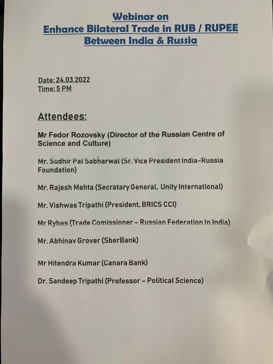DrSandeepTripa5's tweet photo. Honoured to be invited by the India-Russia Foundation, New Delhi @RusEmbIndia @IndEmbMoscow #rupeeruble #trade #Indiarussia @TV9Bharatvarsh @PMOIndia @studies_forum @KremlinRussia_E https://t.co/pDEquclMS6