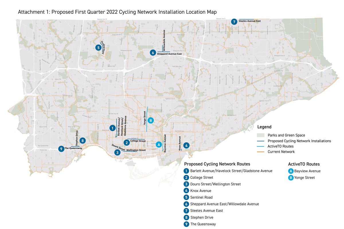 TO_Cycling_Ped's tweet image. The City of Toronto staff report Cycling Network Plan: 2022 Cycling Infrastructure Installation - First Quarter &amp;amp; 2021 ActiveTO Cycling Network Expansion Project Updates can now be viewed online. app.toronto.ca/tmmis/viewAgen… (1/3)