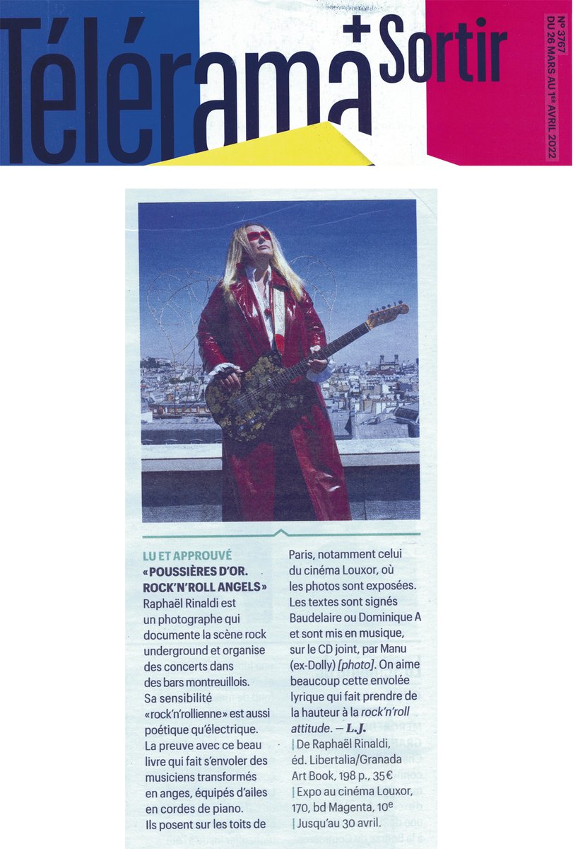 Poussières d'or dans <a href="/telerama/">Télérama</a> avec ma bouille sur le toit du Grand Rex <3