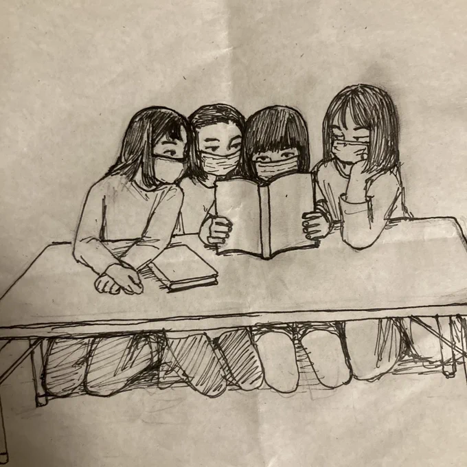 最近いっつもバージンスーサイズみたいにくっついてエロ漫画を読んでる女の子たちがいるので今日はスケッチをした。 