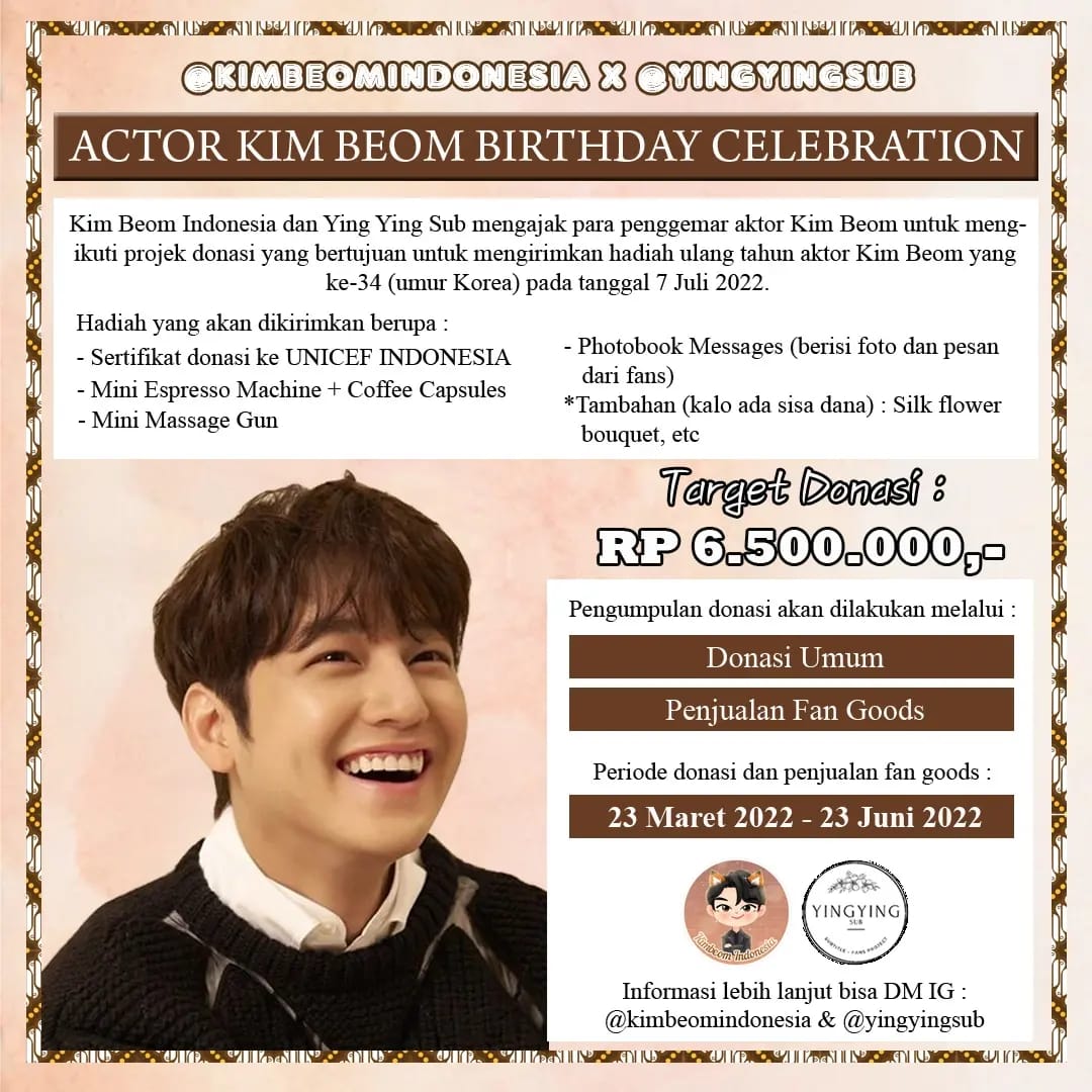 kimbeomid's tweet photo. Hi, Bummies! Untuk merayakan ultah aktor Kim Bum yang ke 34 pada tanggal 7 Juli 2022 mendatang, @kimbeomindonesia &amp; @yingyingsub mengajak kalian untuk mengikuti projek Birthday ini 🤗❤️ 

Target donasi yg dibutuhkan sebesar 6,5 juta rupiah. Apabila target sdh tercapai lebih cepat https://t.co/FJGT6nnJrN