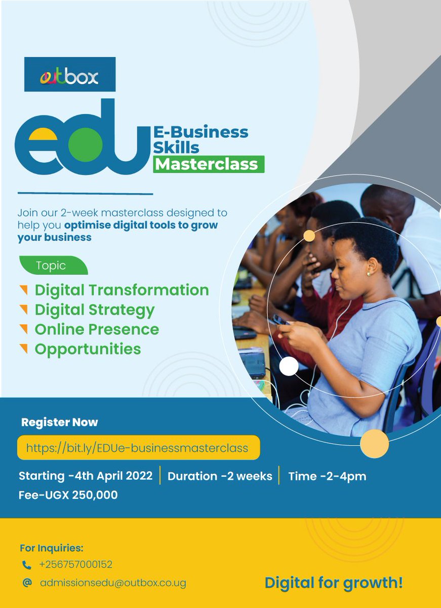 Wondering how to create a solid digital strategy to grow and market your business? 

Do not assume you know it all, register now  bit.ly/EDUe-businessm… to receive insights on E-Commerce and Digital Customer Service and 21st Century Business Skills