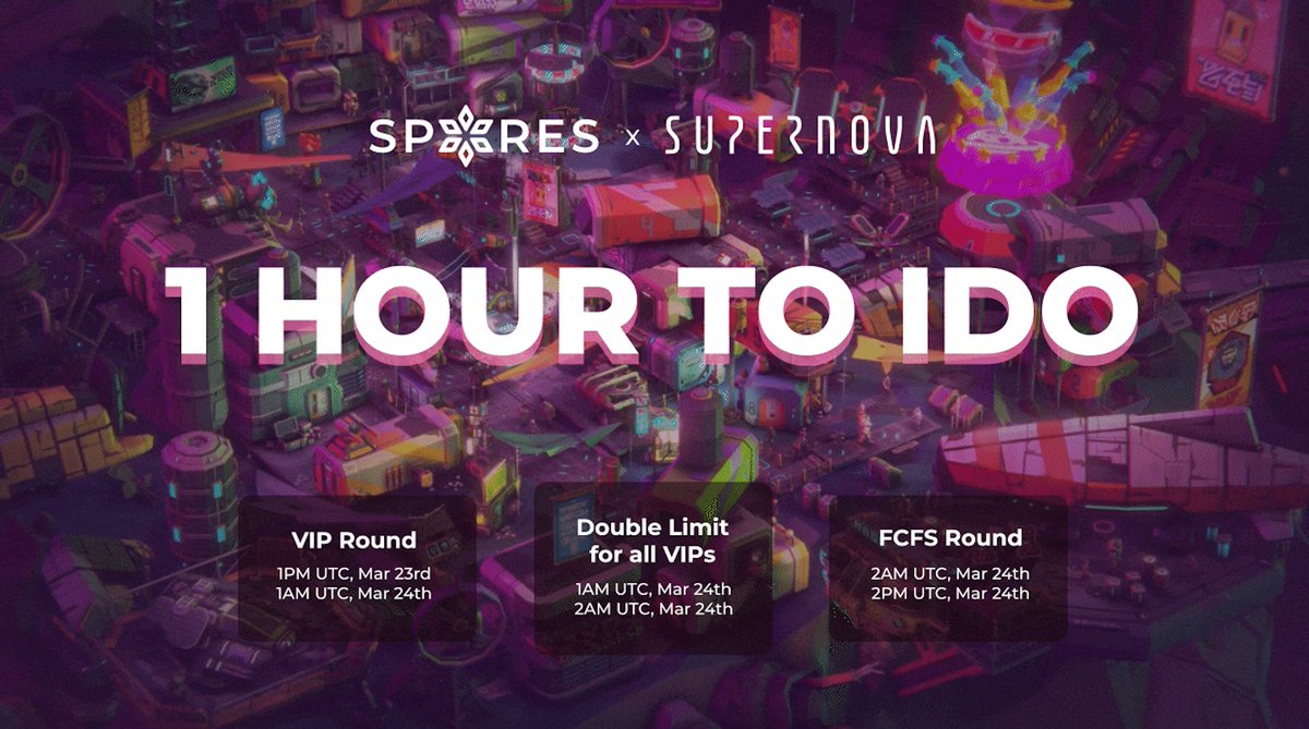 Spores_Network's tweet photo. Who's counting down with us? ONLY 1️⃣ HOUR LEFT TO @SupernovaVerse #IDO!

💎Total $LFC tokens: 100,000
💰Total Raise: $30,000
🪙IDO Price: $0.30 
🚀Initial Market Cap: 513,000

🔗Details: https://t.co/a6HjD9aCDa https://t.co/fl8t6jthAo