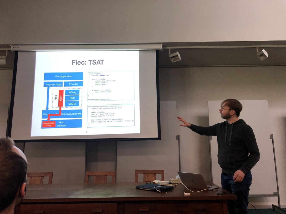 Action shots of Jim Bauwens demoing Flec on IoT devices <a href="/programmingconf/">‹Programming› 2025</a> in Porto More info at doi.org/10.1145/338078…