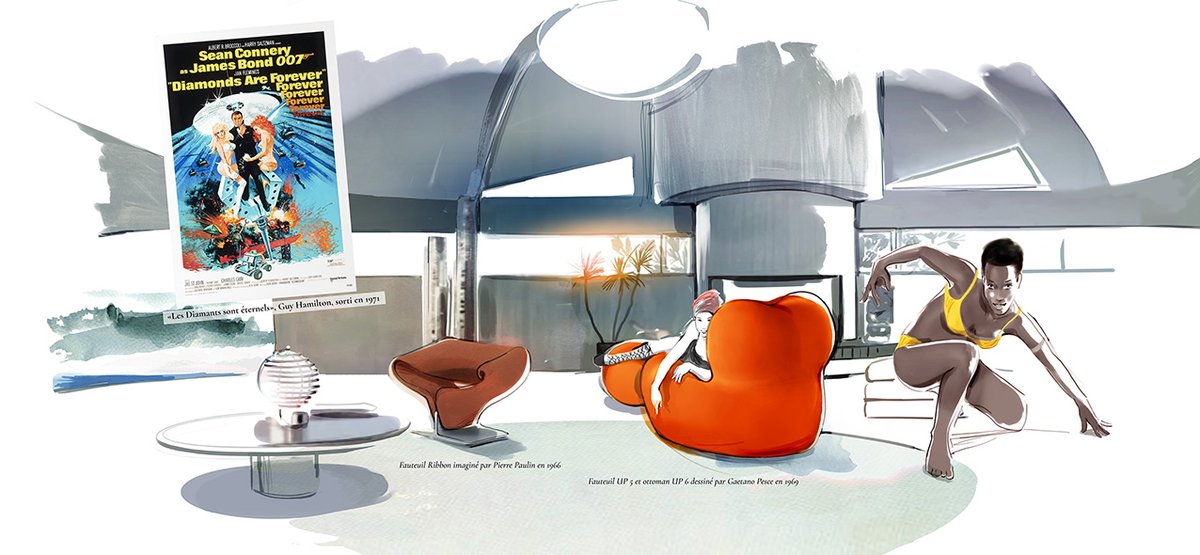 À Paris ce week-end! @salon_du_vintage
Mes illustrations accompagnent l’expo dédié au cinéma 
à travers des pièces iconiques de mode et de mobilier vues dans les scènes de films mythiques (James Bond, La piscine, Orange Mécanique…et bien d’autres).
Séance « revival » assuré!