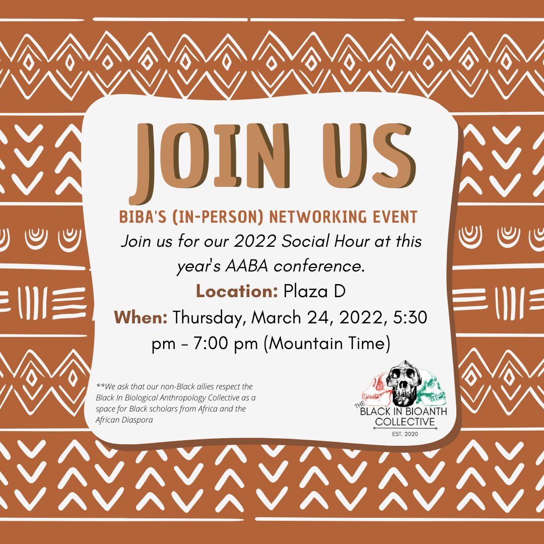 BlackinBioAnth's tweet photo. Happy Wednesday! Are you a Black biological anthropologist attending #AABA2022 this week? If so, stop by and see us this Thursday! We look forward to seeing everyone there!
#blackinbioanth #anthropology #biologicalanthropology #blackinstem #primatology #humanbiology https://t.co/9mC6pb9SWF