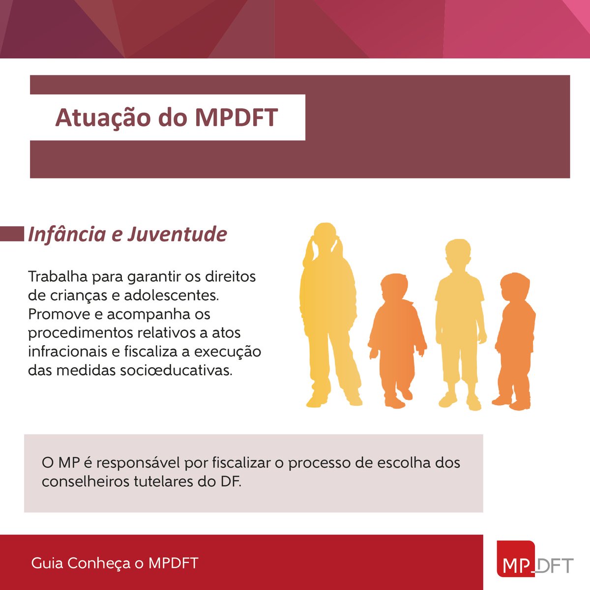 mpdft's tweet photo. As Promotorias de Justiça de Defesa da Infância e Juventude (PJIJ) oferecem atendimento e orientação às instituições públicas e privadas que desenvolvem programas de atendimento à crianças e adolescentes.#mpdft #infanciaejuventudempdft #conhecaompdft https://t.co/OhyxYUJLTo