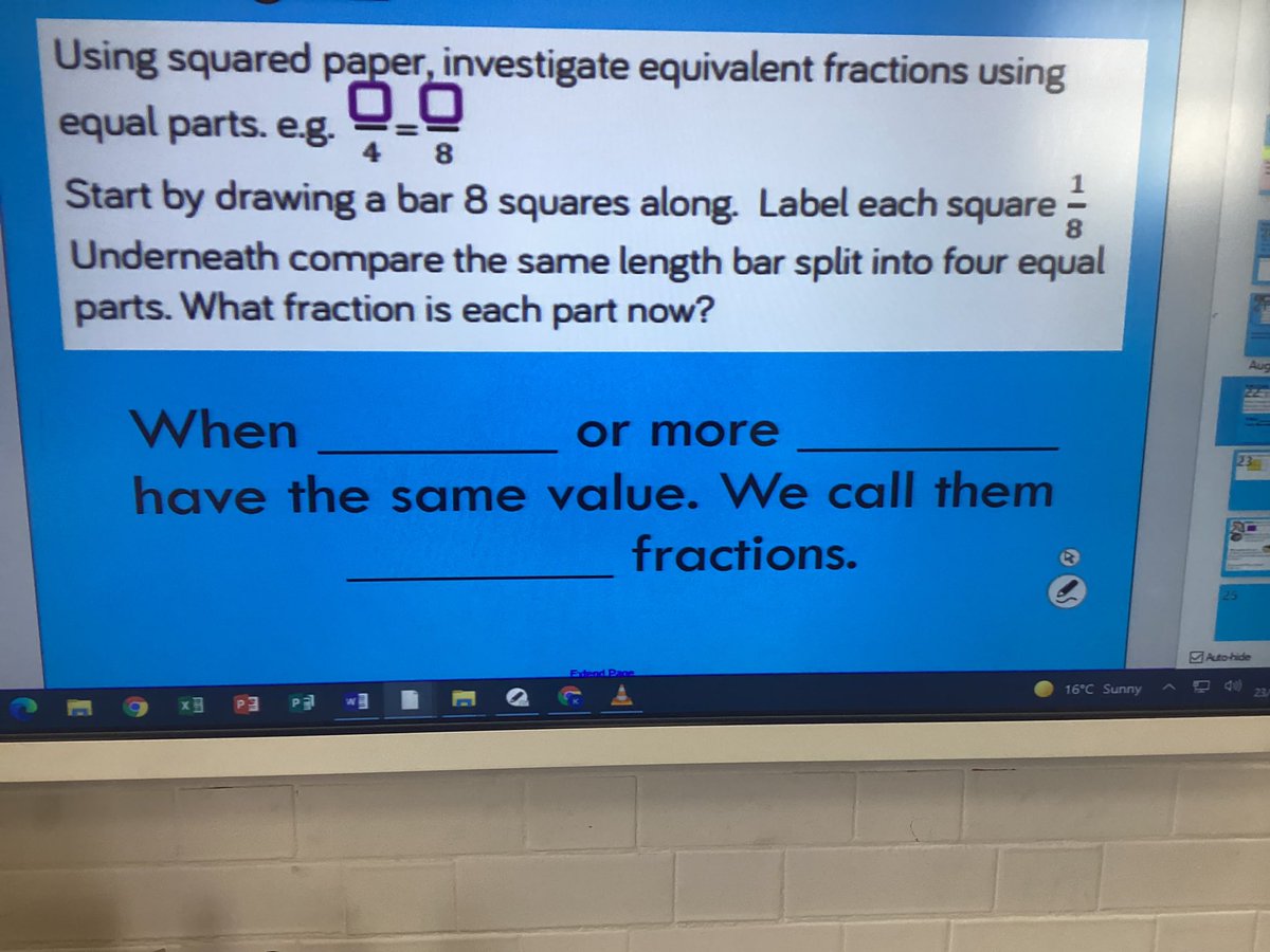 EgremontY3and4's tweet photo. Equivalent fraction time #stemsentences #magicstrips https://t.co/NDM7TVjRbr