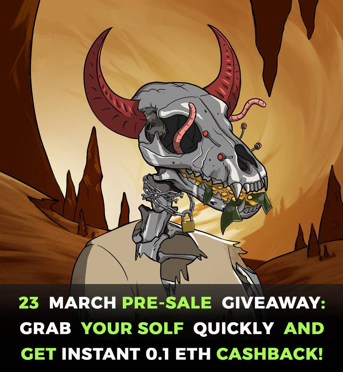 SolfNFT's tweet photo. Giveaway Alert! 📣 

 -Grab your Solf NFT quickly and post it to instantly receive 0.1 ETH Cash-back! 
 -1st person who MINTS Solf NFT on 23 March Presale  gets Cash-back of 0.1 ETH 💫 

Presale: 
March 23 - 1:00 PM EST 

Join Discord for More info: https://t.co/rFlGkm70u0

#solf https://t.co/beCxwcT97o