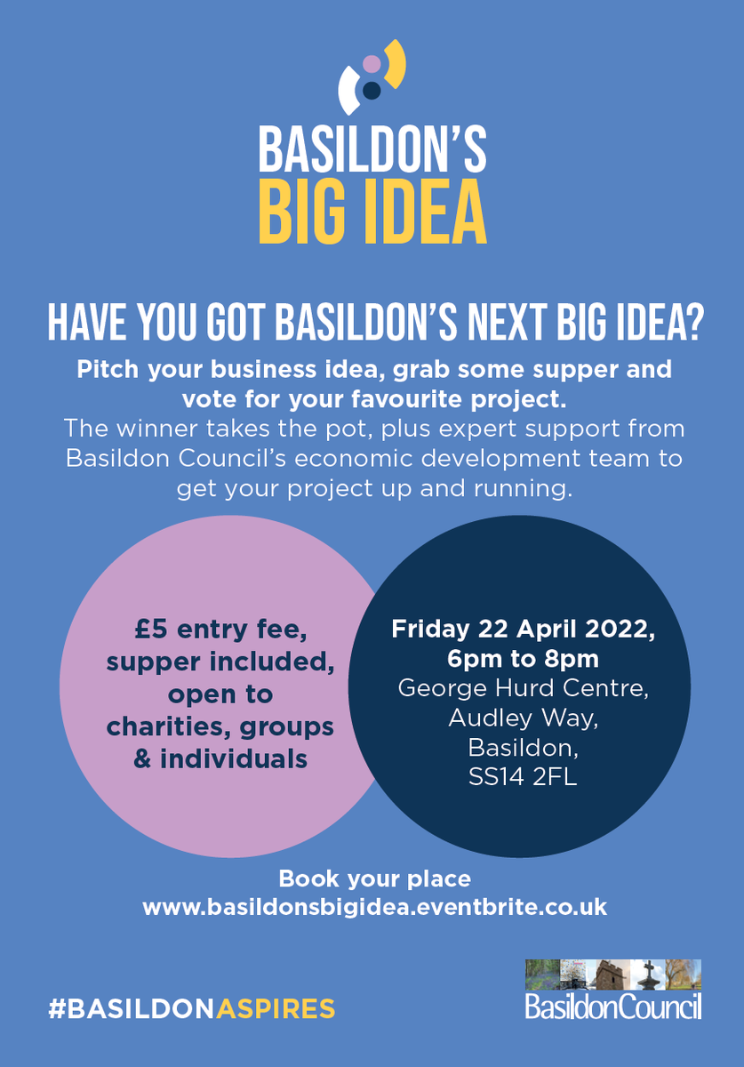 Do you have Basildon's Big Idea? Local residents or groups will have a chance of winning funding for their buisness idea at this inaugural event on 22nd April!

Come along and pitch your idea at this fun, social evening 
#BasildonAspires #socialenterprise

eventbrite.co.uk/e/basildons-bi…
