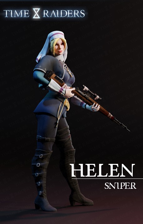 PlayTimeRaiders's tweet photo. Meet the #TimeRaiders:

Helen was a private mercenary, then on a mission in Poland she found God. 

She uses her deadly sniper rifle, to fight and hunt for loot, to bring back to her orphanage ⏳

Read about her story &amp; skills:
https://t.co/bof0jJoOF6

 #NFT $XPND #PlayAndEarn https://t.co/kV8DAgMHvt