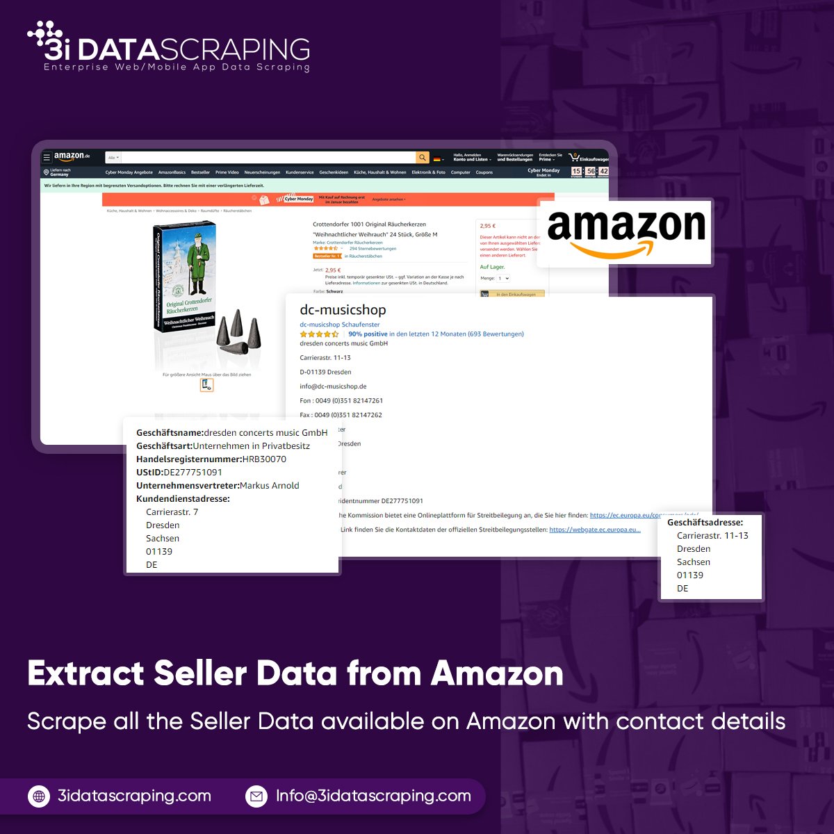 3idata_scraping's tweet image. Extract contact details along with reviews & ratings of all the Sellers from Amazon to allow one to prepare the seller database to run the campaign.
3idatascraping.com/scraping-amazo…
#AmazonScraper #AmazonScrapingAPI #AmazonSellerDataScraper #USA #UAE #UK #Spain #Canada #Russia #Germany