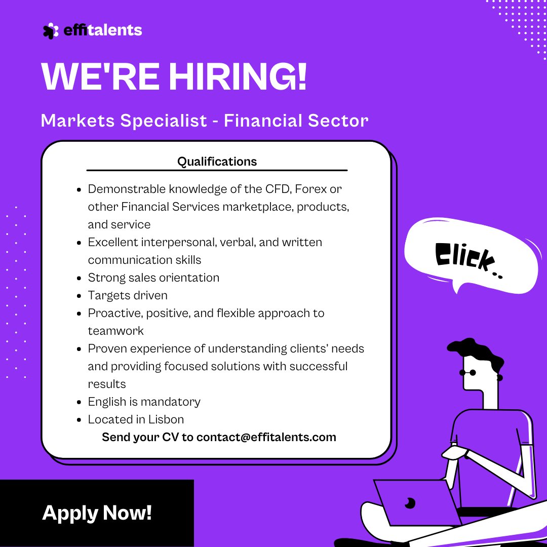 effitalents's tweet photo. We are hiring! 
#hiring #lisbon #finance https://t.co/GkiMMUAzn6