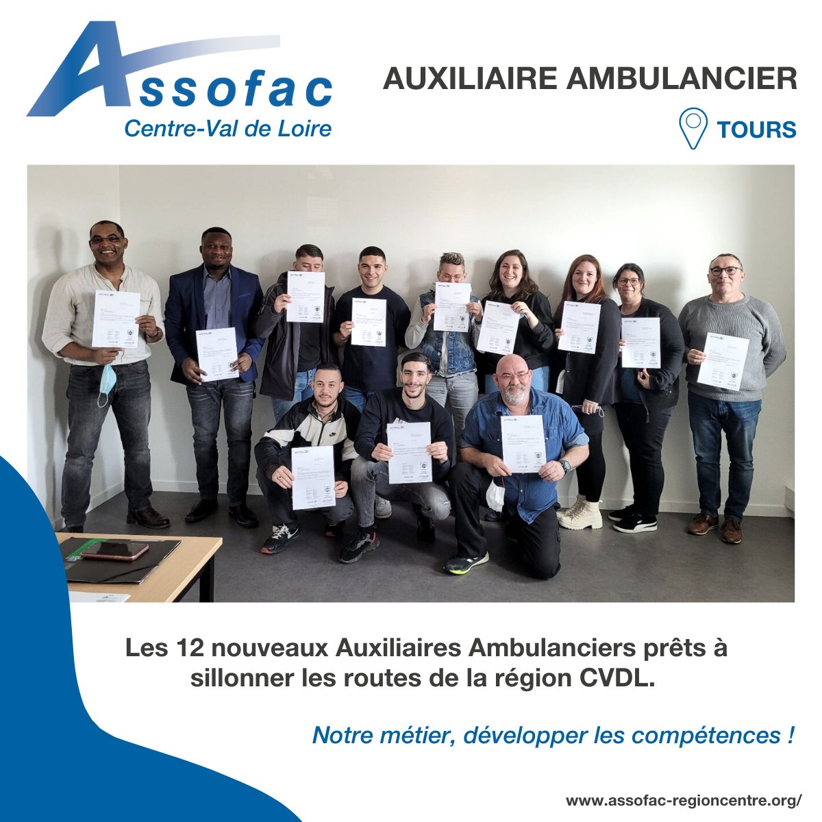 C'est enfin le Jour J. Félicitations à nos 12 nouveaux Auxiliaires Ambulanciers fraîchement diplômés, en <a href="/RCValdeLoire/">Région Centre-Val de Loire</a> 👏
👉 Pour en savoir + sur cette formation et vous inscrire c’est ici : assofac-regioncentre.org/auxiliaire-amb…
#formationprofessionnelle #auxiliaireambulancier #Tours