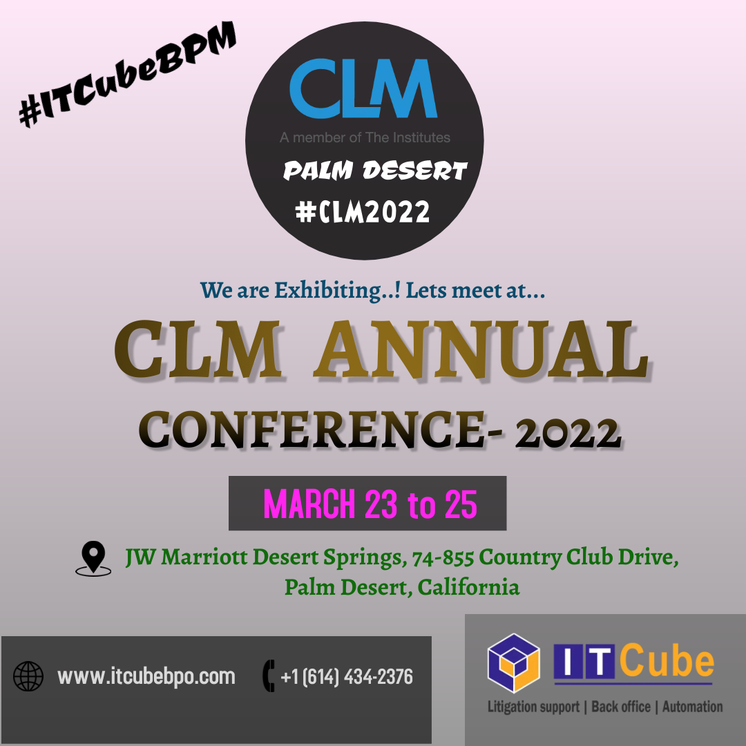 itcubebpo's tweet image. ITCube Solutions is a Global Business Process Management (#BPM), Knowledge Processing &amp;amp; Automation Technology Company participates in #CLM2022 in PALM DESERT - California.
#itcubebpm #legalservices #backoffice 
#insurance #litigation
#virtualexperience #automation #medicalsummary