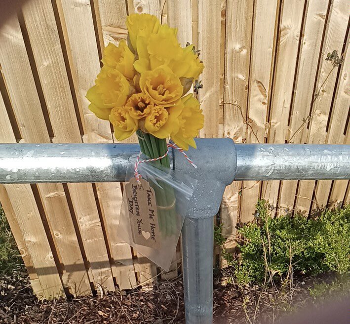 NeilstonChurch's tweet photo. Clues for today🕵️. If you find these bunches of daffodils we hope you’ll take them home and enjoy them. #seeyouatNeilstonParishChurch #SeeyouatNPC https://t.co/FGX8HNGNm2