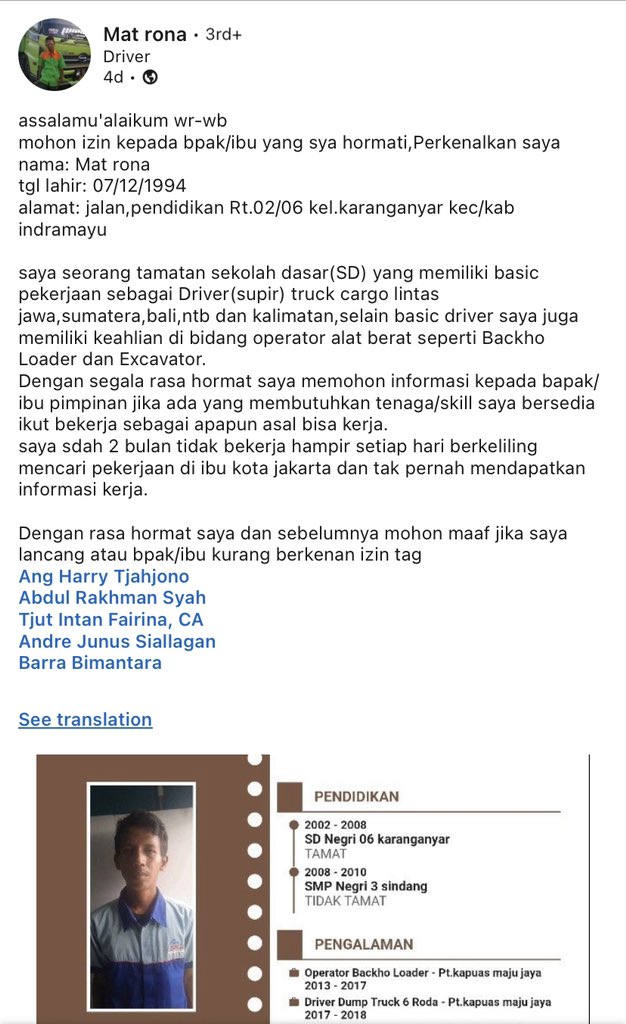 Driver bikin akun di Linkedin 👍🏻