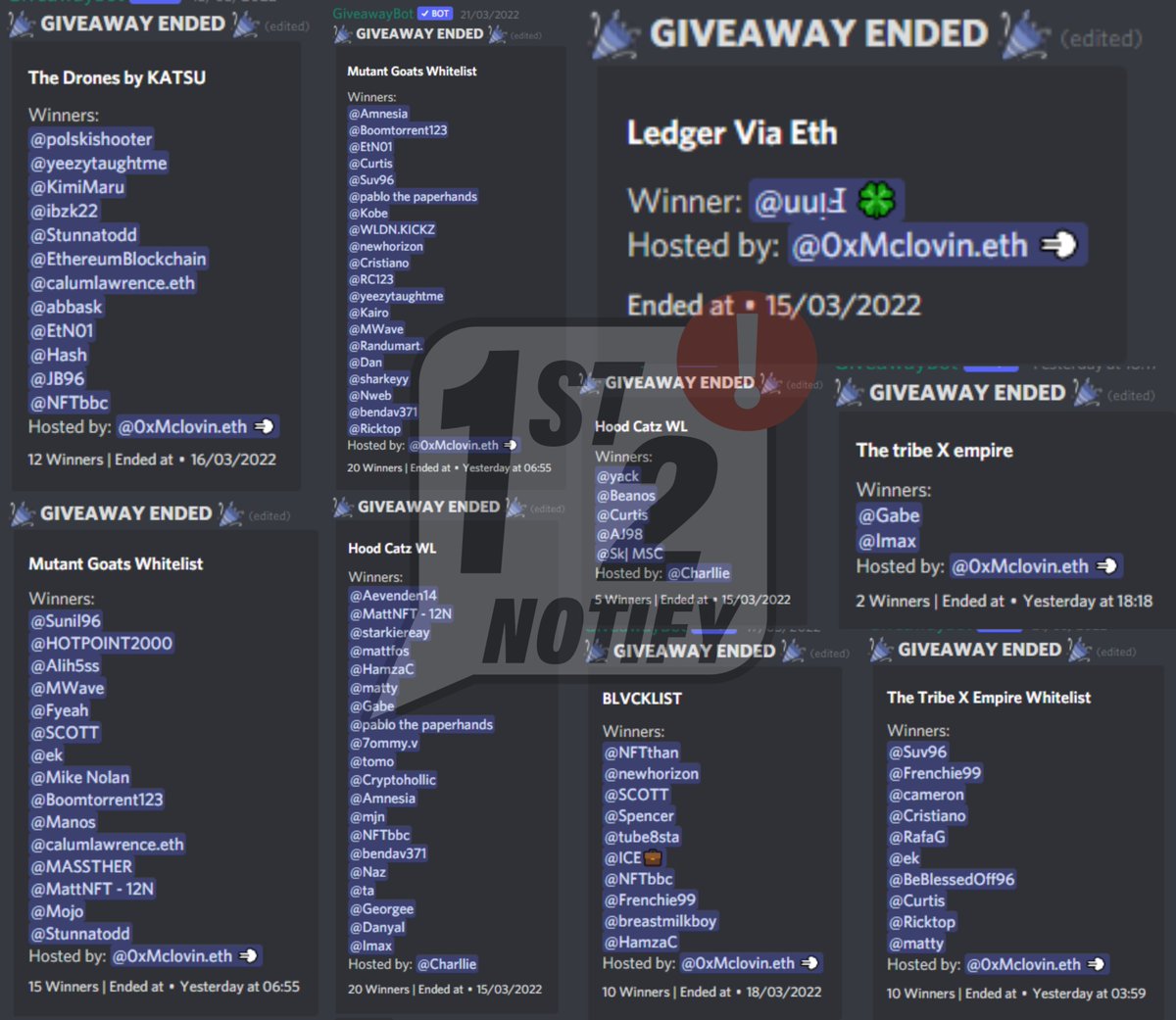 1st2Notify's tweet photo. Some more WL giveaways for our members in the Discord!

Thanks to @BlvckParis,@TheDronesNFT, @MutantGoatsNFT , ... https://t.co/BuFRsTDsww