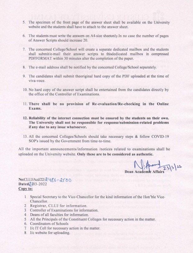 Notification regarding examination of UG 3rd and 5th semester for the session 2021-22. #clujammu #clusteruniversityofjammu #clusteruniversityjammu
