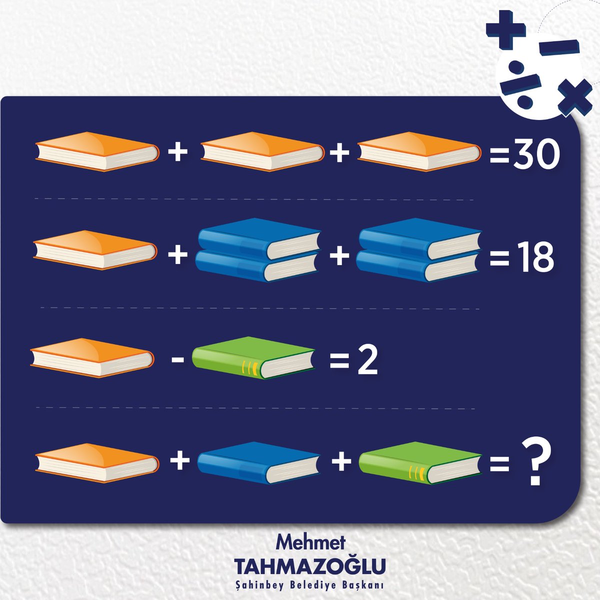 Kıymetli dostlar📣

#DünyaMatematikGünü’ne özel sizler için bir denklem sorusu hazırladık❔😉

Sürpriz ödülün sahibi olmak için yapmanız gerekenler👇🏻🎁

📝Doğru cevabı yazın
✅Hesabımızı takip edin
🔃Gönderiyi retweet edin