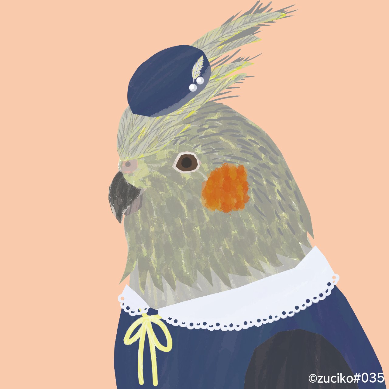 Zuciko 元動物園の飼育員 動物イラスト Nft作家 Zuciko S Art 035 皆様こんばんわ 本日はパールとフェザーがアクセントのベレー帽をかぶったオカメインコさんです オカメインコはとっても寂しがり屋 ペットショップなどで見かけたら かまってあげ