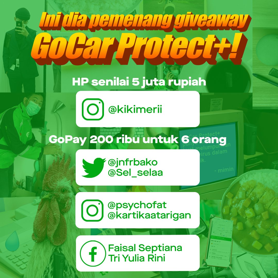gojekindonesia's tweet photo. [PENGUMUMAN PEMENANG]

Selamaaaat buat kamu yang berhasil menjawab dengan benar jumlah Air Purifier #GoCarProtectPLUS!
Buat pemenang, tunggu DM dari mimin, ya. Yang belum menang, tenang aja, tunggu kejutan lainnya! https://t.co/EaRyFhOHX8