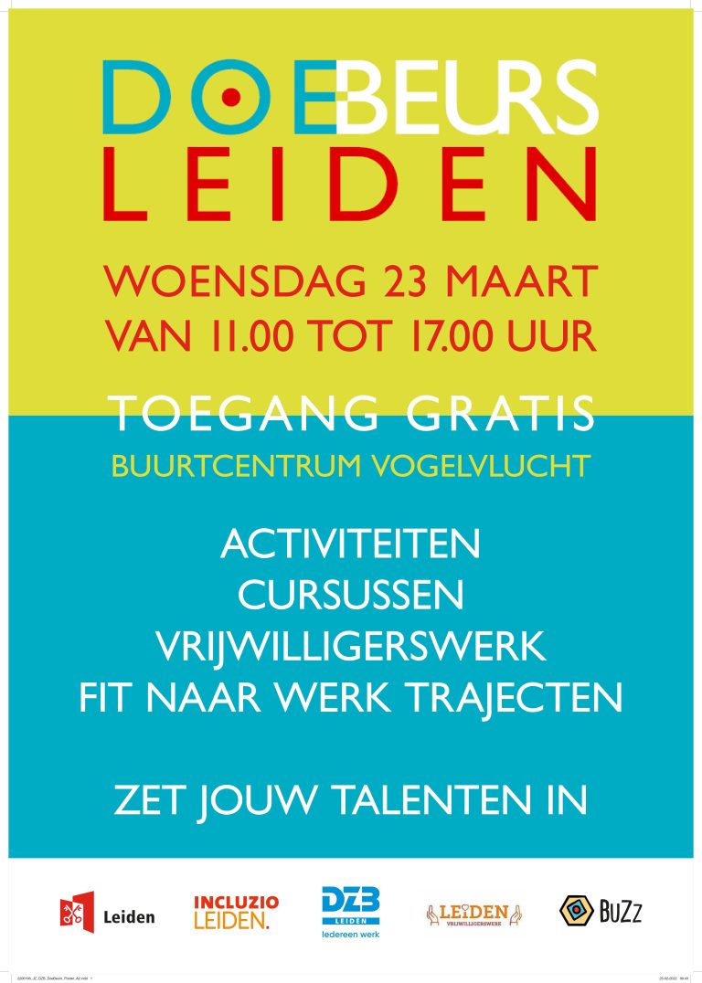 DOE BEURS 
Vandaag, 23 maart (11.00 - 17.00 uur) organiseren BuZz, SPARK, DZB en Incluzio in Huis van de Buurt Vogelvlucht te Leiden een zogenaamde DOE beurs om mensen te helpen op weg naar werk. 
Ook Dress for Success Leiden zal hier de hele dag aanwezig zijn met een kraam.