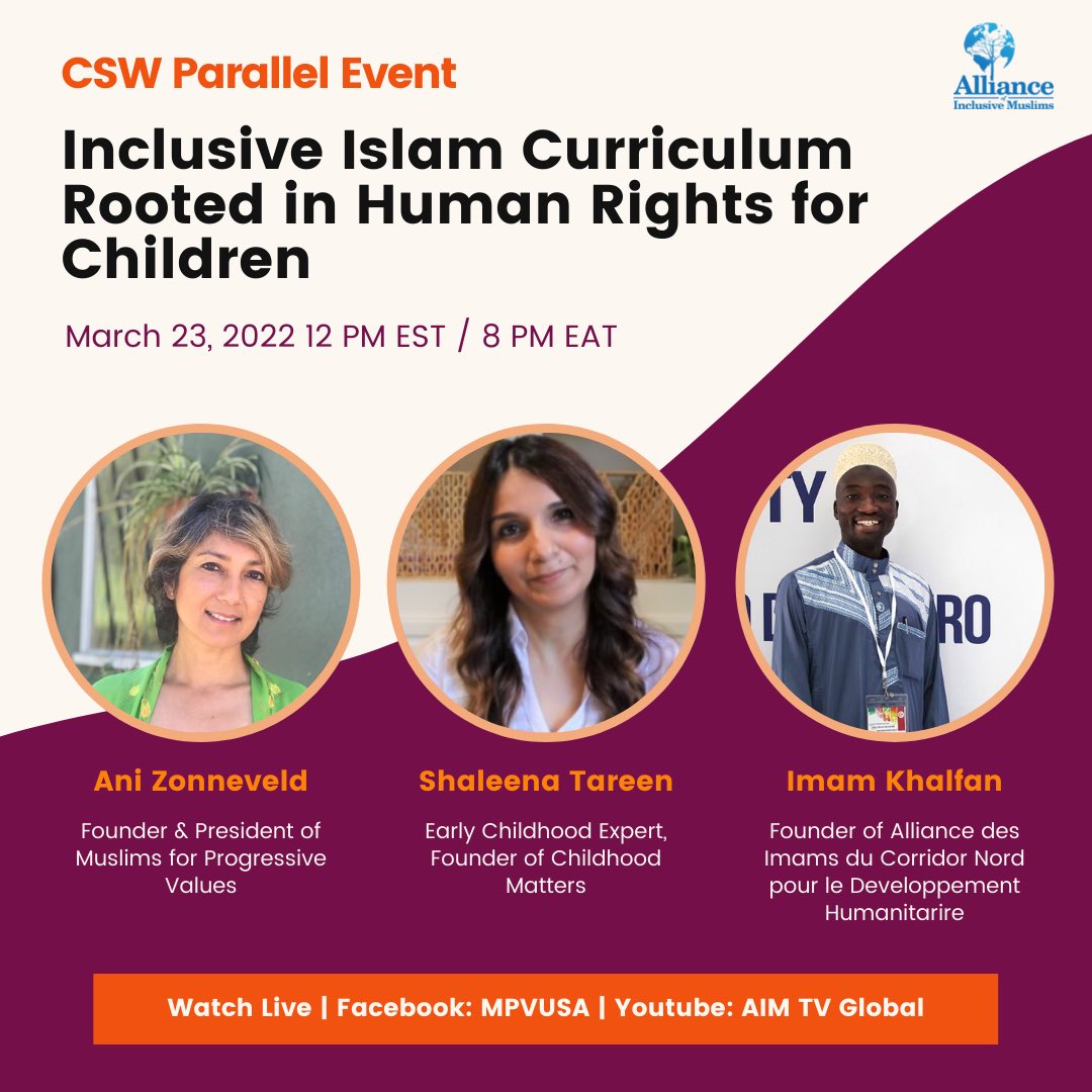 AIMGlobalNGO's tweet photo. Join us today at our #CSW66 panel to learn more about Inclusive Islam Curriculums and why they’re so important for the future of Muslim children and our global community! Register here ➡️ https://t.co/8l1ZHEhOOl… #CSWPanel https://t.co/VmXVb6QgsK