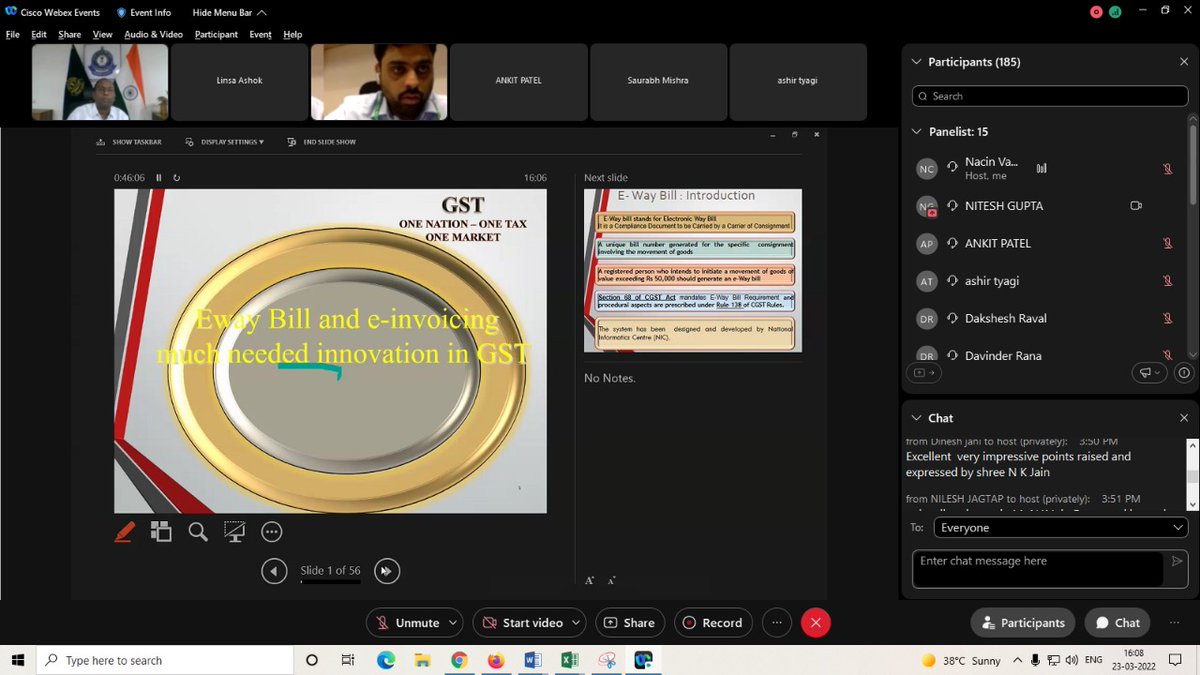 NacinVadodara's tweet photo. A webinar on” Recent changes e-way Bill and e-Invoicing in GST-Innovation in Indirect Taxation “ was conducted by DGTS, Ahmedabad in coordination with NACIN ZTI, Vadodara on 23.03.2022 @nacincbic @cbic_india https://t.co/LAHLqgCJOn