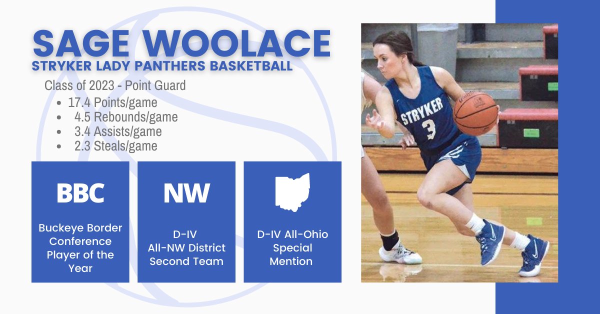 Shoutout to my niece, <a href="/sagewoolace/">sage woolace</a> of <a href="/StrykerLady/">Stryker Lady Panthers</a> Panthers Basketball on earning Special Mention D-IV All-Ohio honors in basketball this season. She's an excellent student-athlete! Congratulations, Sage!