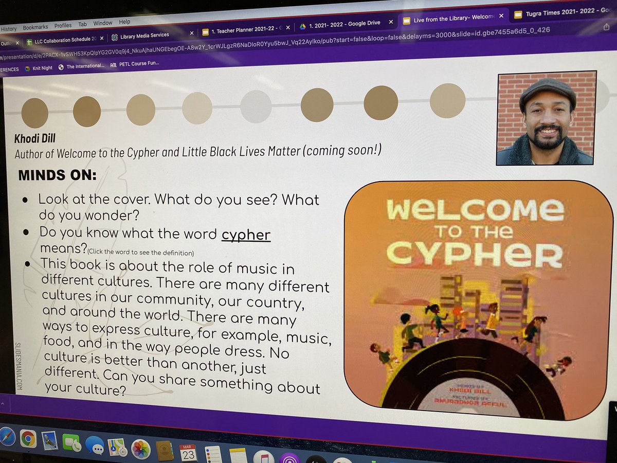 LarkspurLibLC's tweet image. Today’s #LiveFromTheLibrary story is Welcome to the Cypher by @KhodiDill &amp;amp; Awuradwoa Afful. We are looking forward to our visit with Khodi on Friday!! #ONSchoolLibraries #SchoolLibraryJoy @PDSB_Libraries