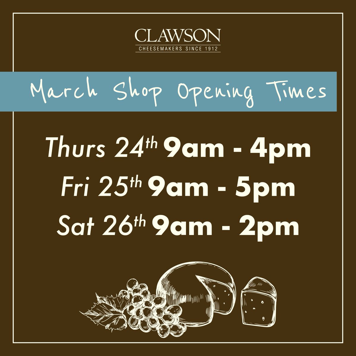 ClawsonFarms_'s tweet photo. Hasn't March flown by? 🌼
The positive is, it's time for our end-of-month shop to return!
📍 Hickling Lane, #LongClawson, Melton Mowbray LE14 4PJ https://t.co/kbvIXgg7Je