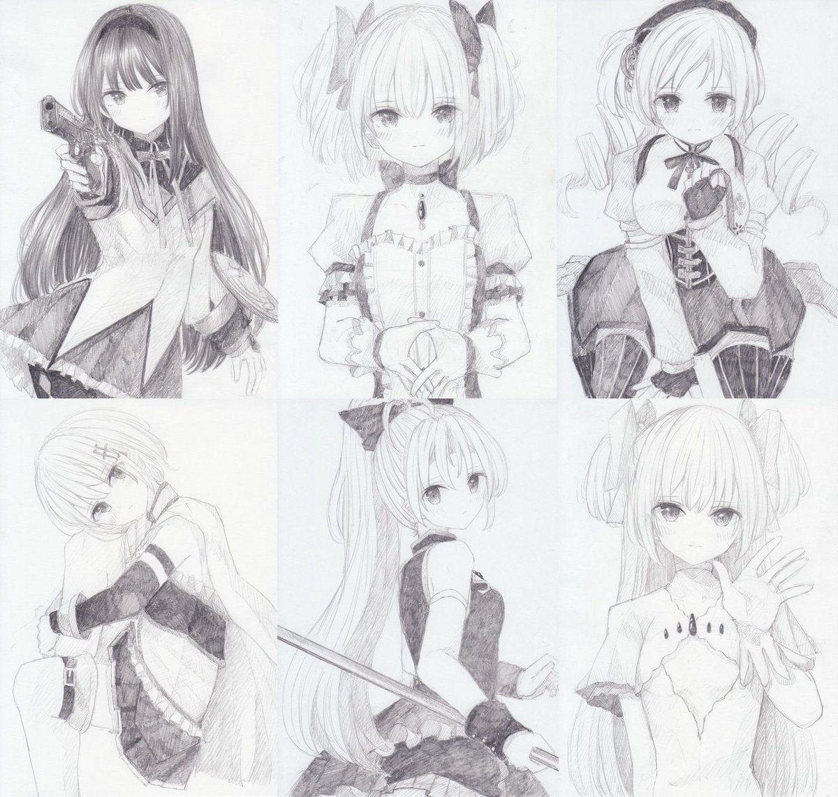 まどマギ A5同人手描きイラスト6枚組 魔法少女まどか マギカ詰め合わせ くろいうさぎの漫画