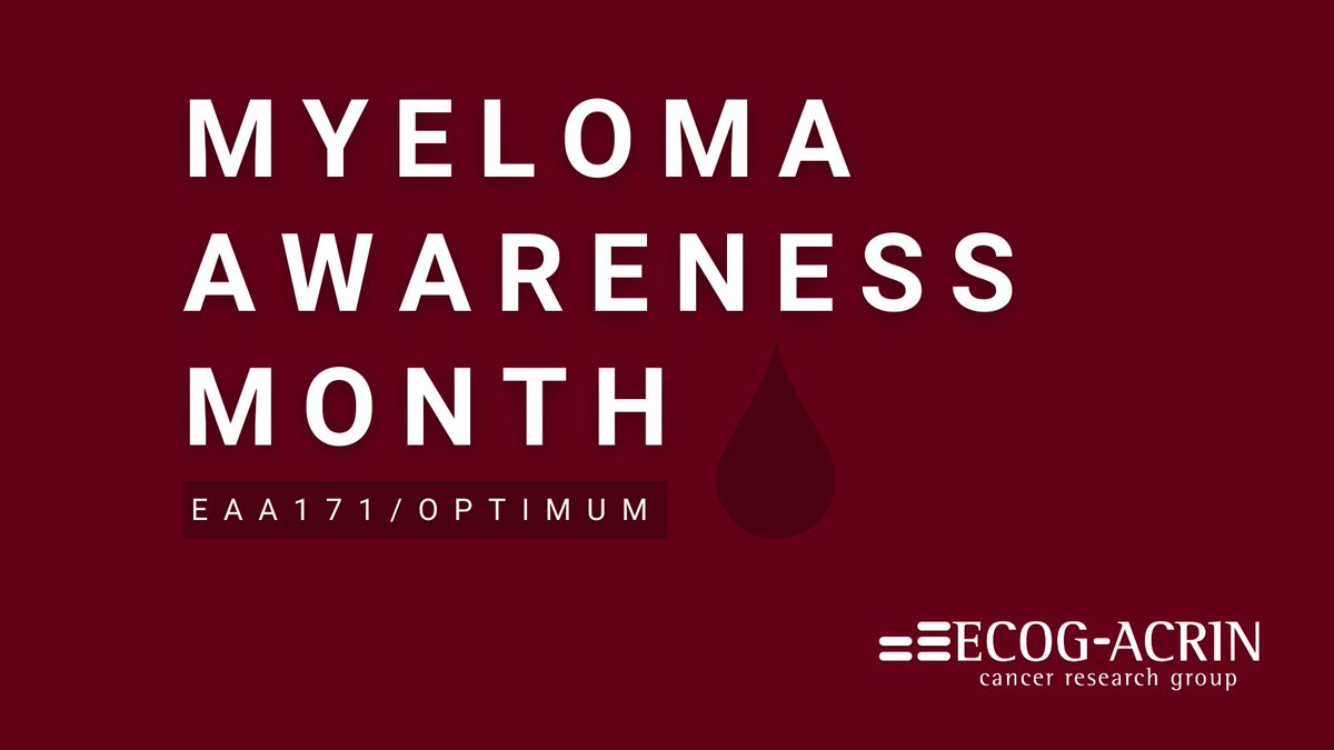 EAA171/OPTIMUM, led by @myelomaMD of @mayoclinic, aims to optimize prolonged treatment in #myeloma using MRD assessment. Learn more about this myeloma trial for #MyelomaAwarenessMonth here: https://t.co/JqYmEXuDpt #mmsm cc: @mtmdphd @VincentRK @NorthTxMSG https://t.co/Z1lfamXtdS