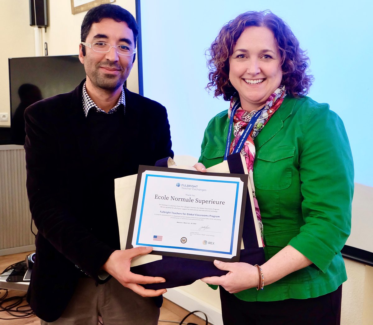 stxinfo's tweet image. Mrs. Bower, English faculty member, is in Morocco completing her Fulbright Teachers for Global Classrooms fellowship. Last week she presented about global citizenship education to professors and preservice teachers at Ecole Normale Superieure in Rabat.  #GlobalCitizenEducation